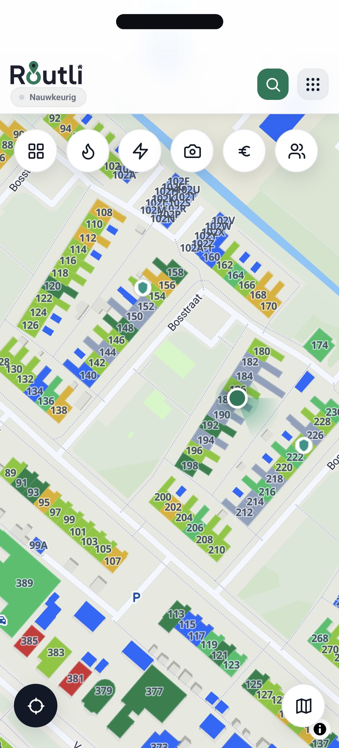 Routli kaart met huizen en statussen