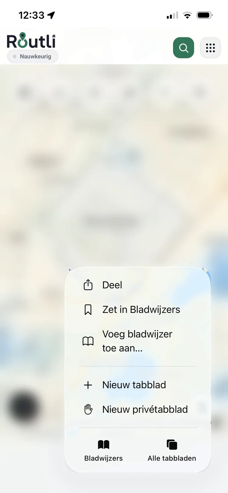 Safari op de iPhone: het menu met de knop Deel